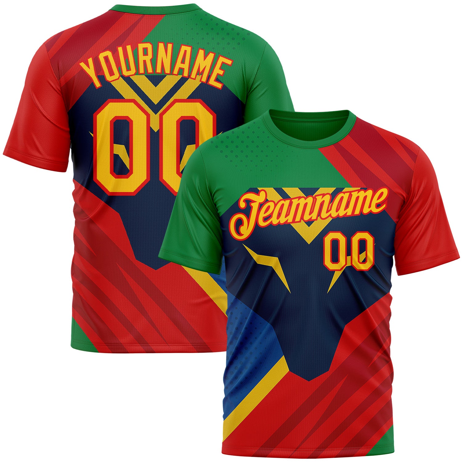 Custom Green Yellow Blue-Fire Red 3D Pattern Design Mexico Brazil Sportswear Performance T-Shirt
