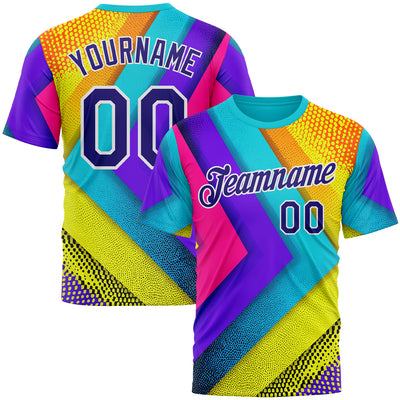 Custom Blue Dark Purple Yellow-Pink 3D Pattern Design Chromatic Geometric Shape Sportswear Performance T-Shirt