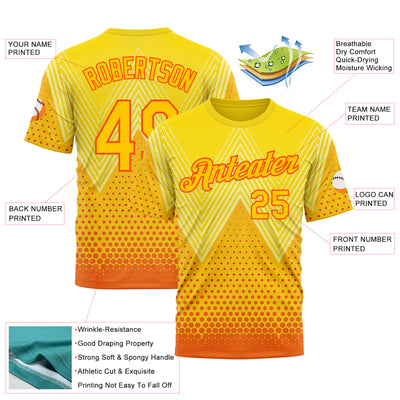Custom Yellow Orange 3D Pattern Design Spain Sportswear Performance T-Shirt