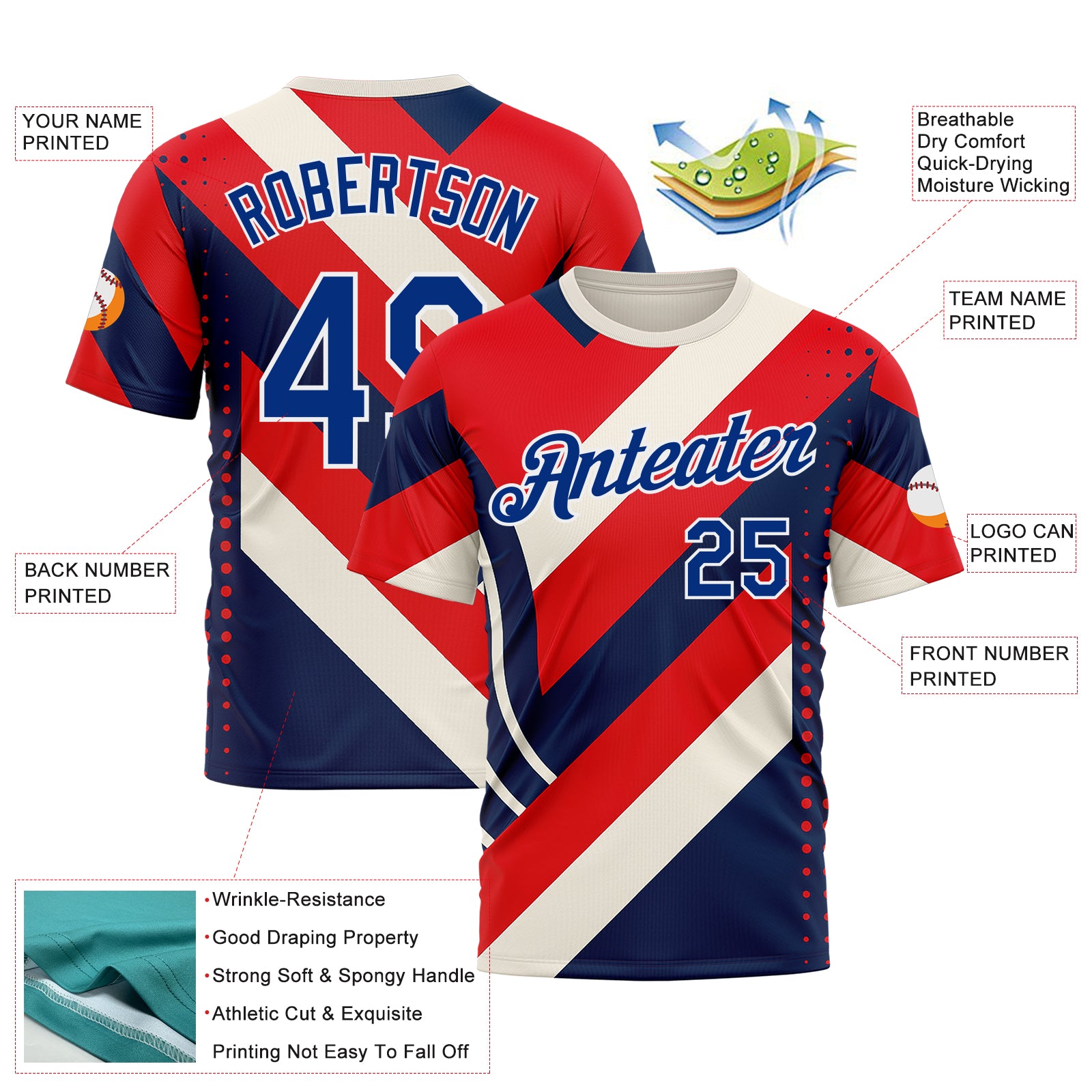 Custom Cream Royal Red Blue-White 3D Pattern Design USA Inspired America Sportswear Performance T-Shirt