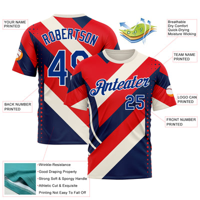 Custom Cream Royal Red Blue-White 3D Pattern Design USA Inspired America Sportswear Performance T-Shirt