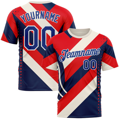 Custom Cream Royal Red Blue-White 3D Pattern Design USA Inspired America Sportswear Performance T-Shirt