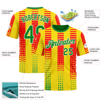 Custom Yellow Grass Green Red-White 3D Pattern Design Mexico Africa Sportswear Performance T-Shirt