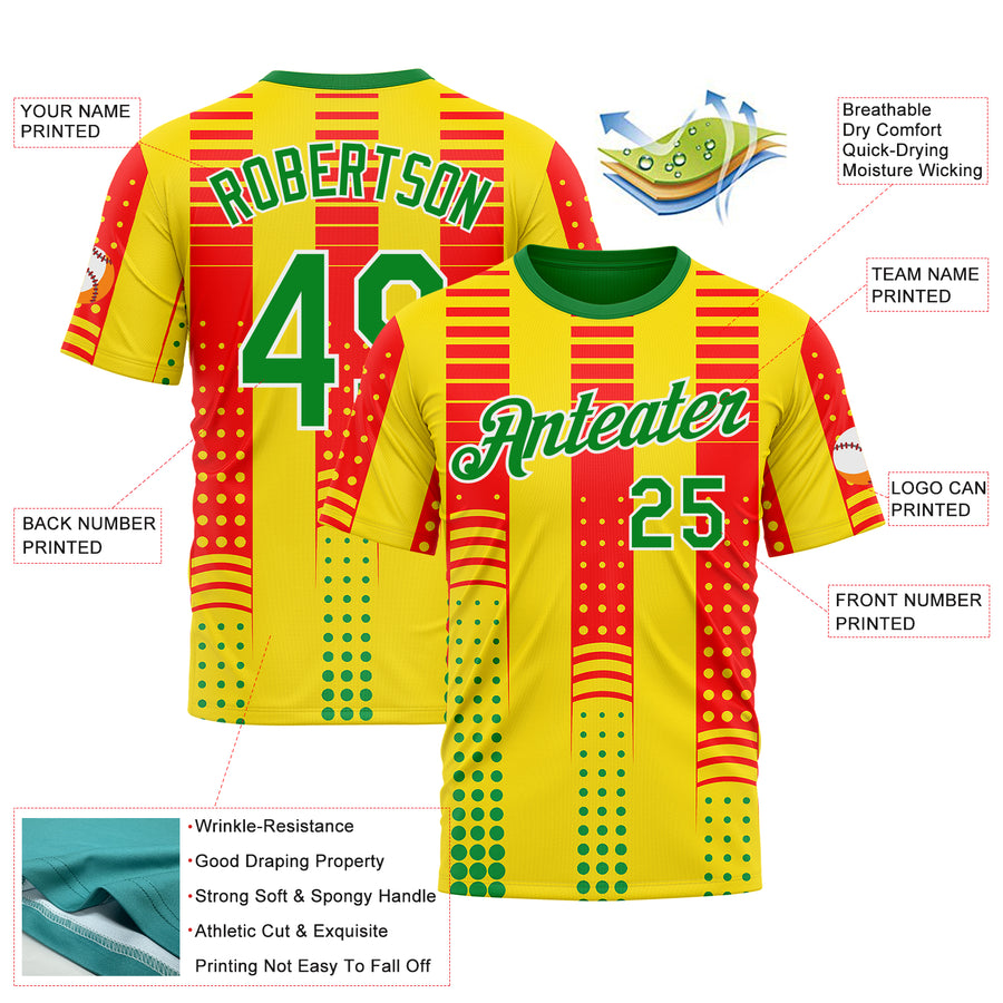 Custom Yellow Grass Green Red-White 3D Pattern Design Mexico Africa Sportswear Performance T-Shirt