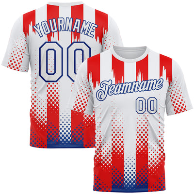 Custom White Red-Royal 3D Pattern Design USA Inspired America Sportswear Performance T-Shirt