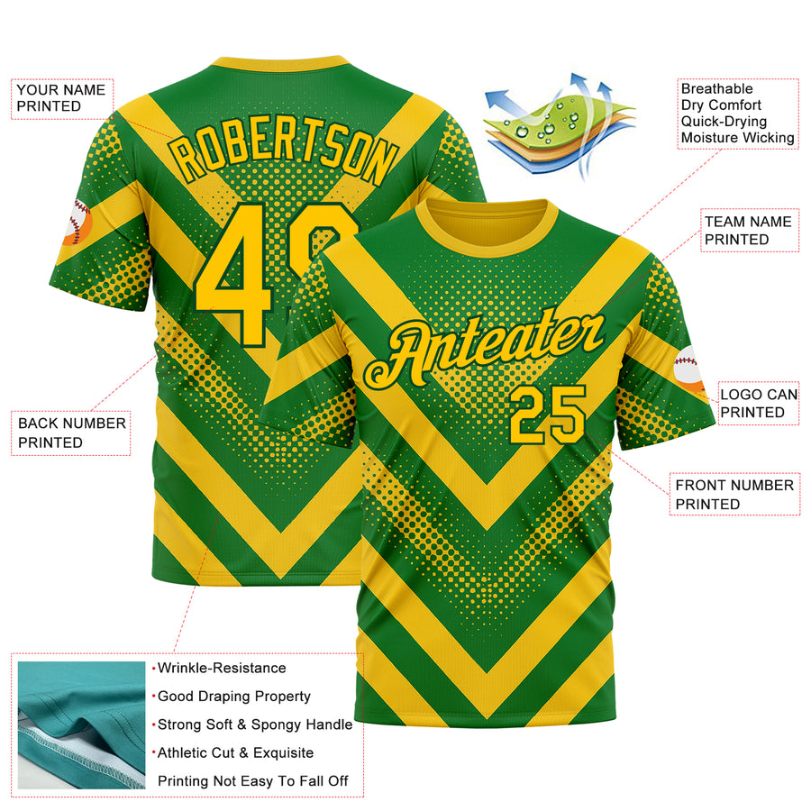 Custom Green Yellow 3D Pattern Design Brazil Africa Sportswear Performance T-Shirt