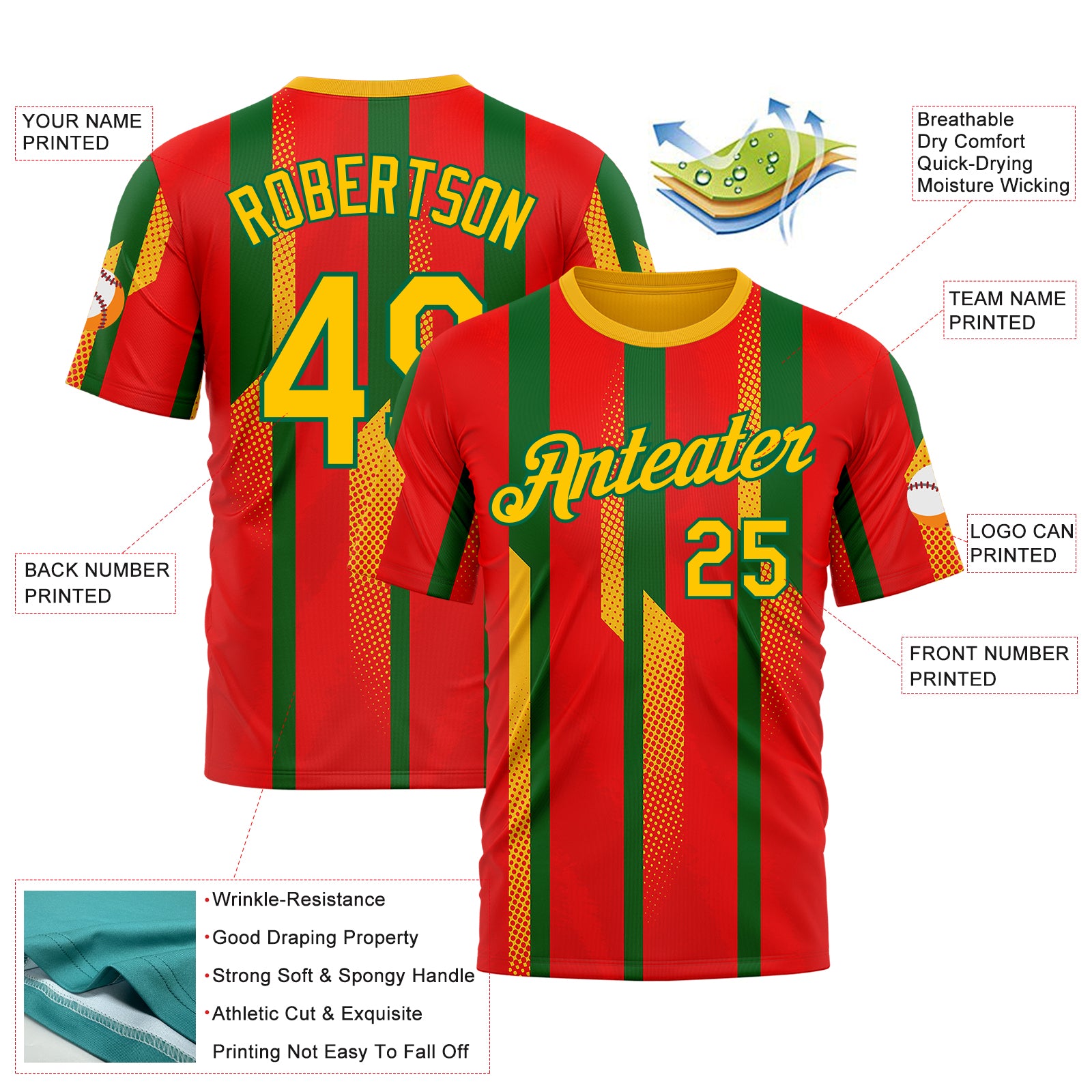 Custom Red Yellow-Kelly Green 3D Pattern Design Mexico Africa Sportswear Performance T-Shirt
