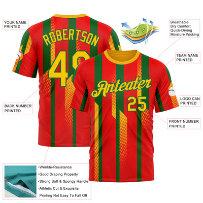 Custom Red Yellow-Kelly Green 3D Pattern Design Mexico Africa Sportswear Performance T-Shirt
