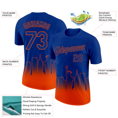 Custom Royal Orange 3D New York City Edition Fade Fashion Performance T-Shirt