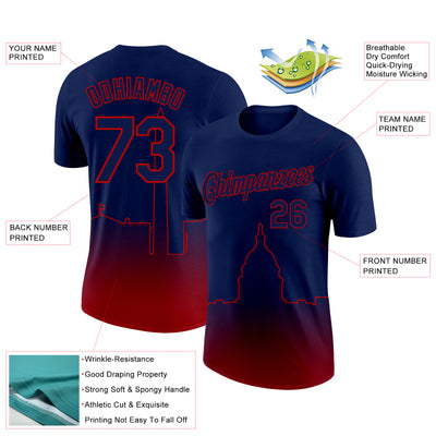 Custom Navy Red 3D Washington City Edition Fade Fashion Performance T-Shirt