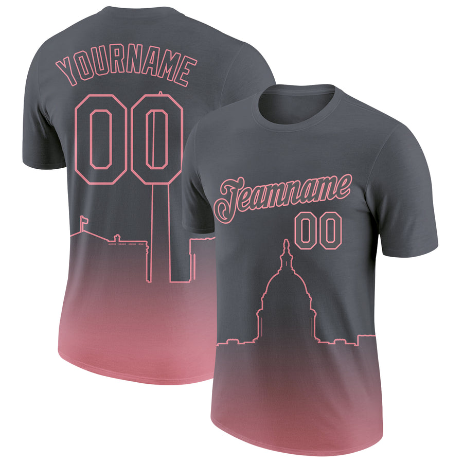 Custom Steel Gray Medium Pink 3D Washington City Edition Fade Fashion Performance T-Shirt