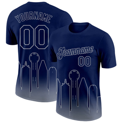 Custom Navy Gray 3D Dallas City Edition Fade Fashion Performance T-Shirt