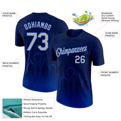 Custom Navy Gray-Thunder Blue 3D Dallas City Edition Fade Fashion Performance T-Shirt