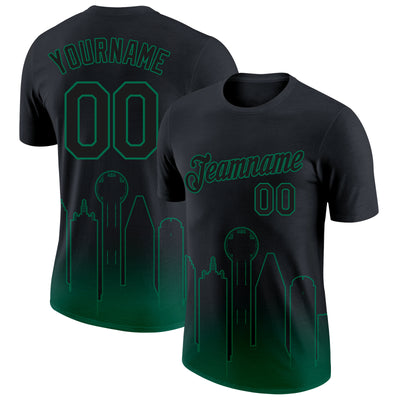 Custom Black Kelly Green 3D Dallas City Edition Fade Fashion Performance T-Shirt
