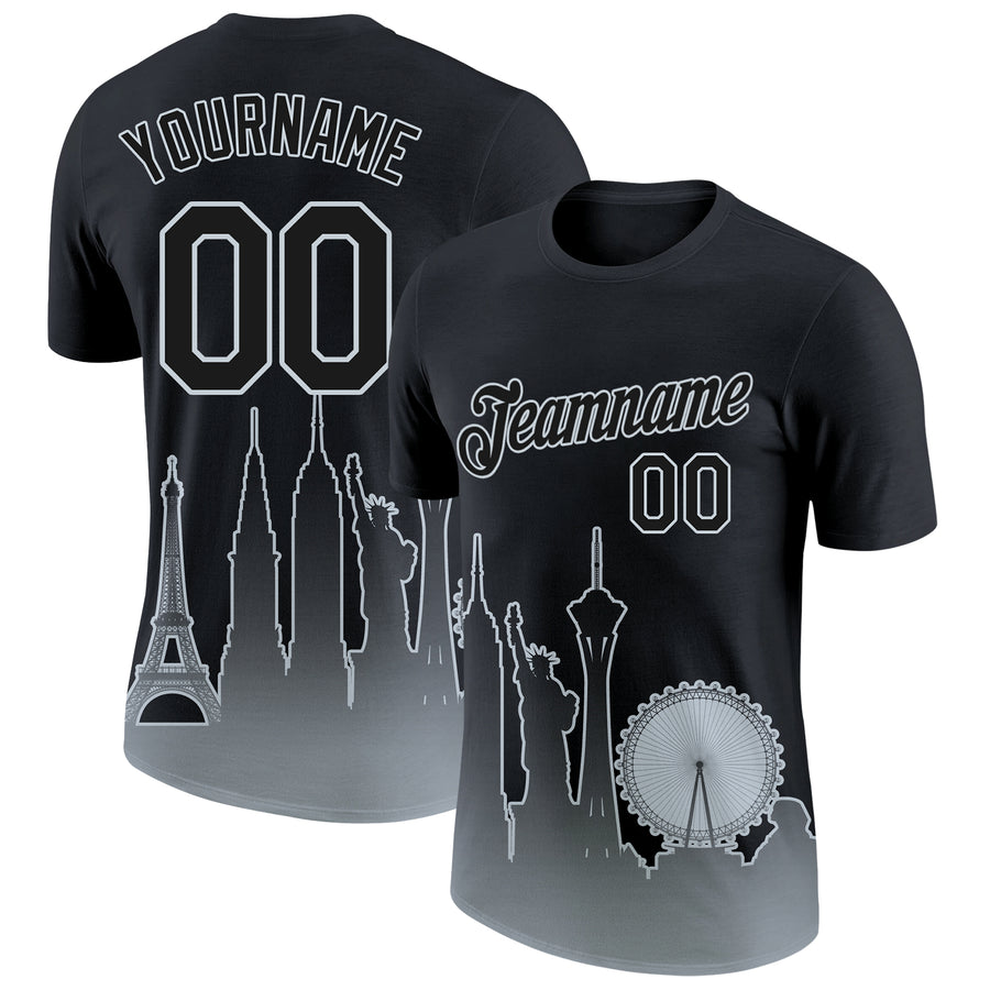 Custom Black Silver 3D Las Vegas City Edition Fade Fashion Performance T-Shirt