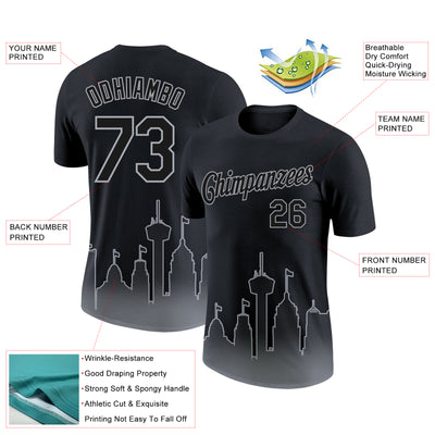Custom Black Gray 3D San Antonio City Edition Fade Fashion Performance T-Shirt