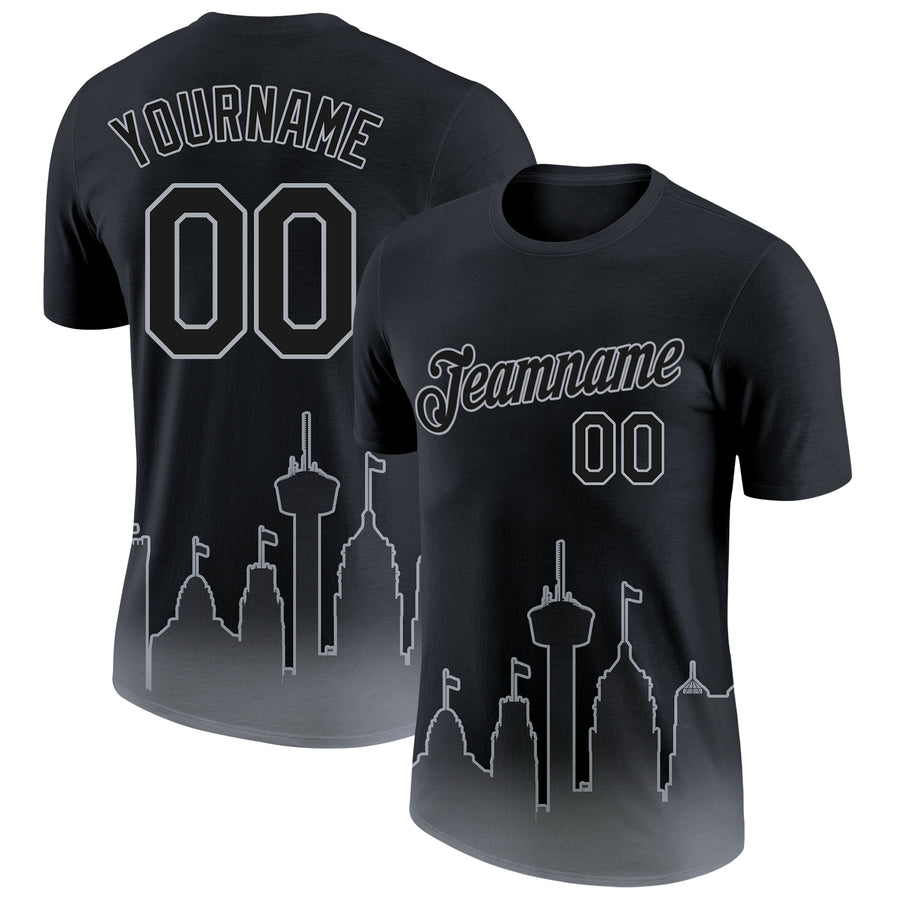 Custom Black Gray 3D San Antonio City Edition Fade Fashion Performance T-Shirt