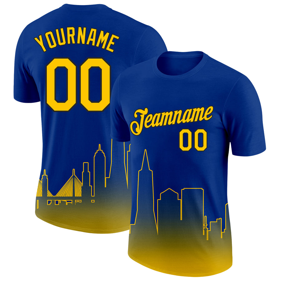 Custom Royal Yellow-Black 3D San Francisco City Edition Fade Fashion Performance T-Shirt