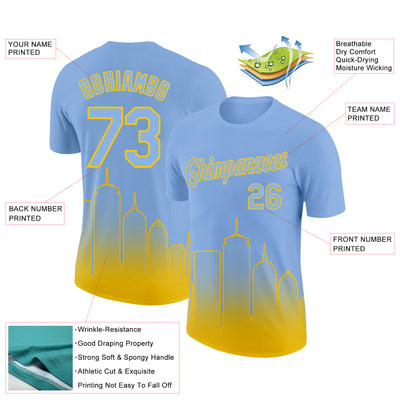 Custom Light Blue Yellow 3D Boston City Edition Fade Fashion Performance T-Shirt