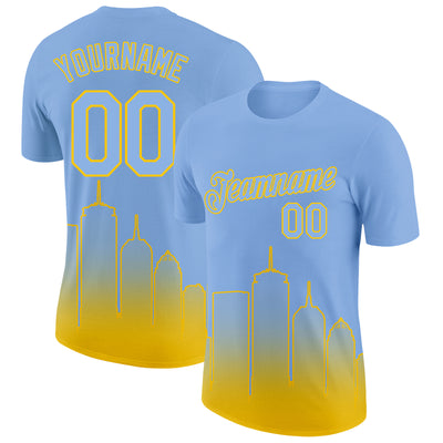 Custom Light Blue Yellow 3D Boston City Edition Fade Fashion Performance T-Shirt