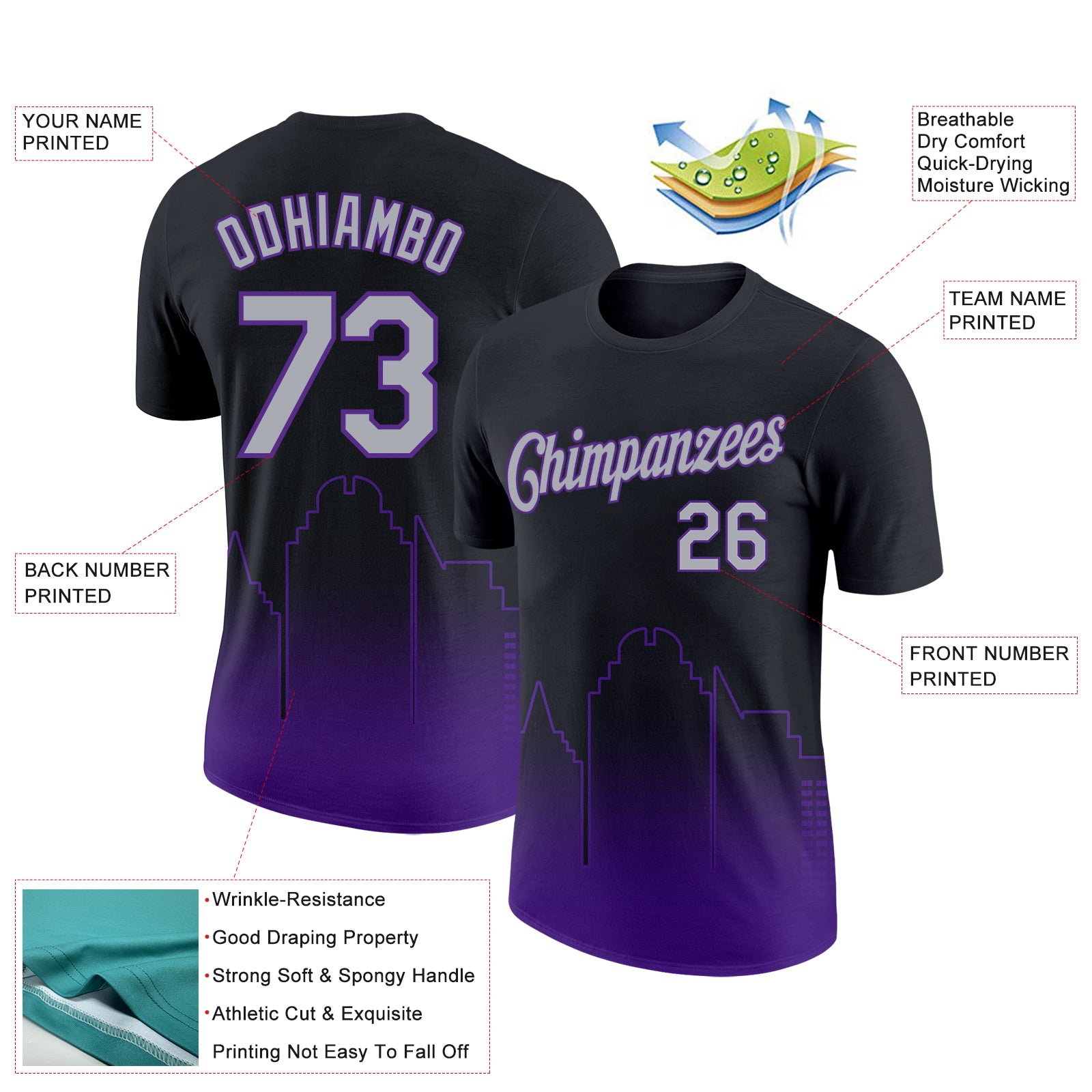 Custom Black Gray-Purple 3D Sacramento City Edition Fade Fashion Performance T-Shirt