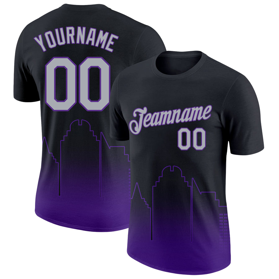Custom Black Gray-Purple 3D Sacramento City Edition Fade Fashion Performance T-Shirt