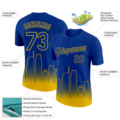Custom Royal Yellow 3D Los Angeles City Edition Fade Fashion Performance T-Shirt