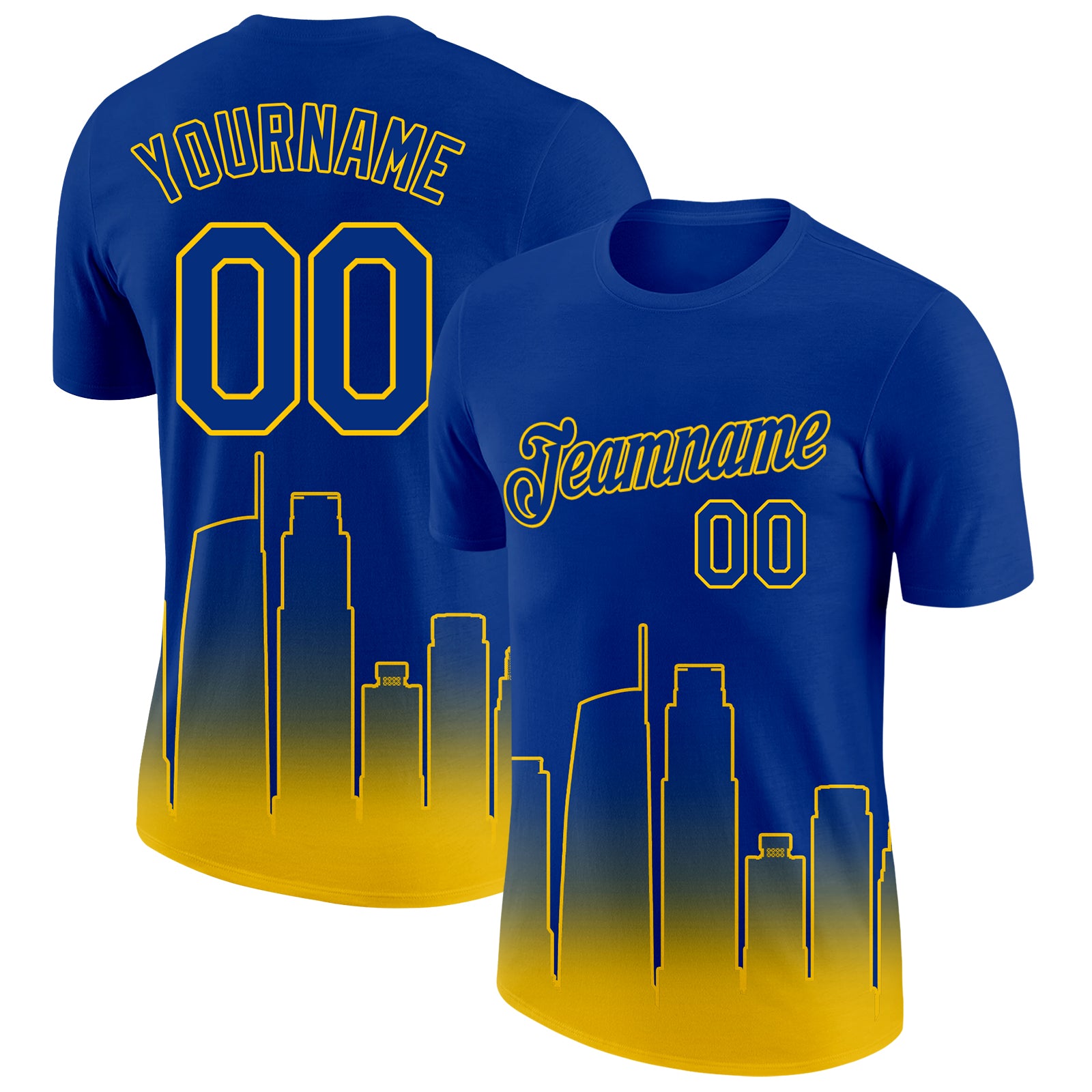 Custom Royal Yellow 3D Los Angeles City Edition Fade Fashion Performance T-Shirt