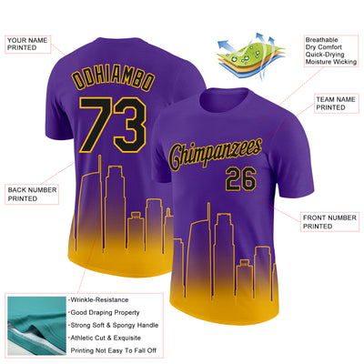 Custom Purple Black-Gold 3D Los Angeles City Edition Fade Fashion Performance T-Shirt