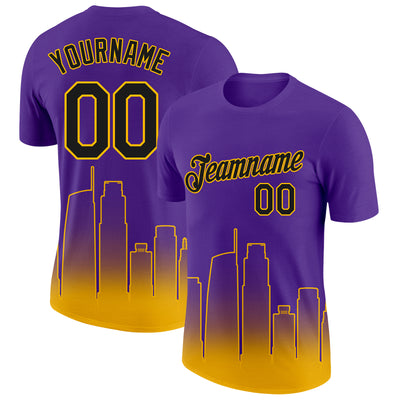 Custom Purple Black-Gold 3D Los Angeles City Edition Fade Fashion Performance T-Shirt