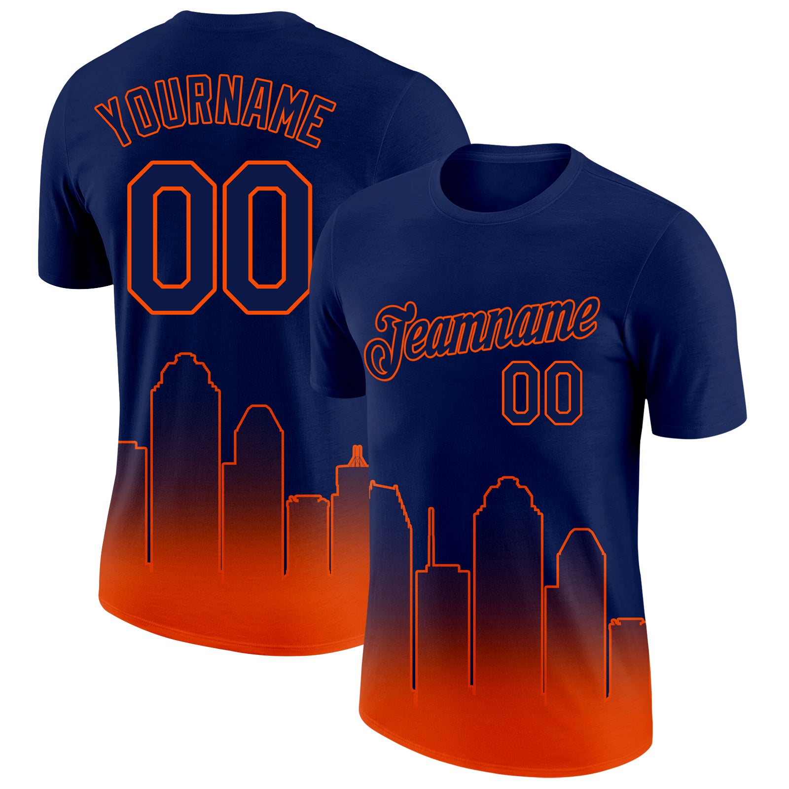 Custom Navy Orange 3D Houston City Edition Fade Fashion Performance T-Shirt