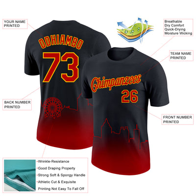 Custom Black Red-Gold 3D Atlanta City Edition Fade Fashion Performance T-Shirt