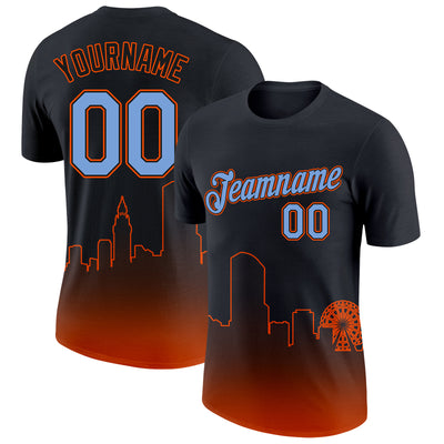 Custom Black Powder Blue-Orange 3D Miami City Edition Fade Fashion Performance T-Shirt