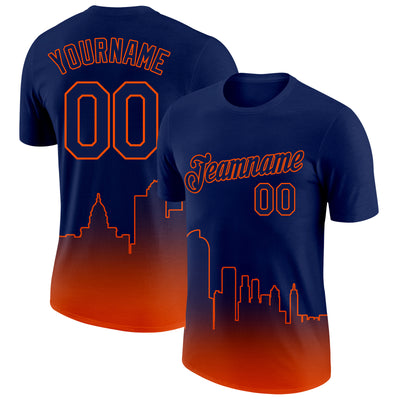 Custom Navy Orange 3D Denver City Edition Fade Fashion Performance T-Shirt