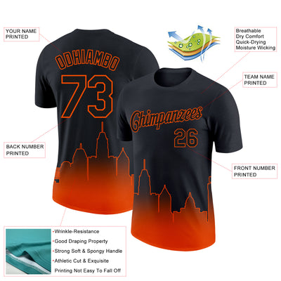 Custom Black Orange 3D Baltimore City Edition Fade Fashion Performance T-Shirt