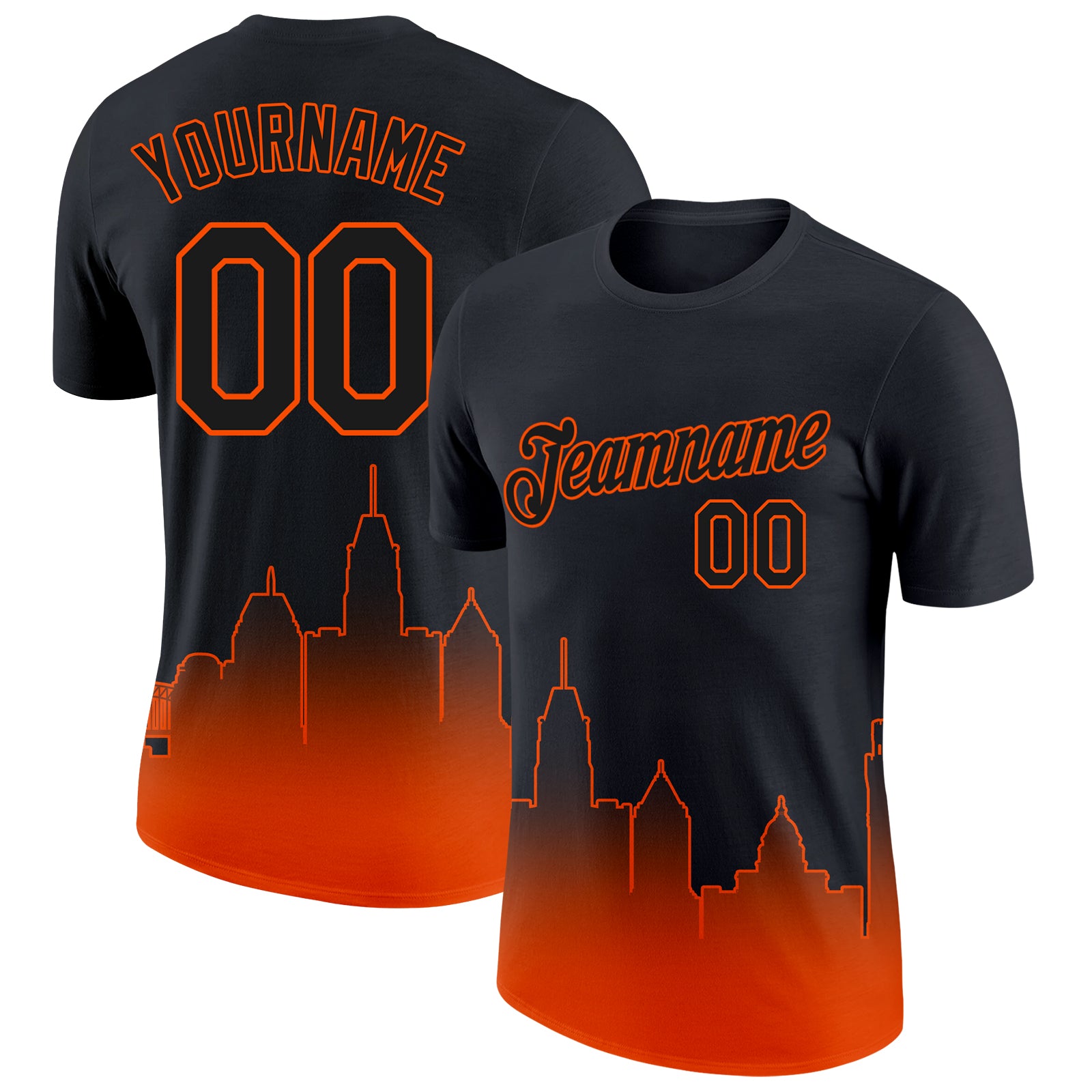 Custom Black Orange 3D Baltimore City Edition Fade Fashion Performance T-Shirt