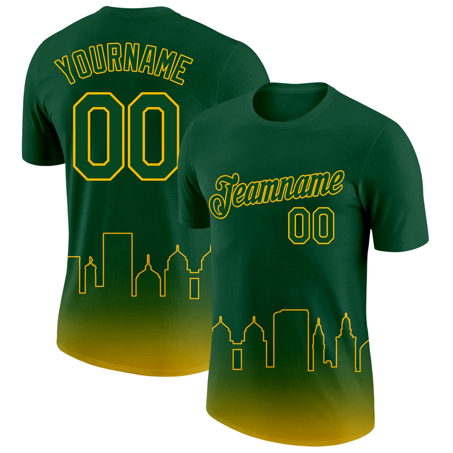 Custom Green Gold 3D Oakland City Edition Fade Fashion Performance T-Shirt