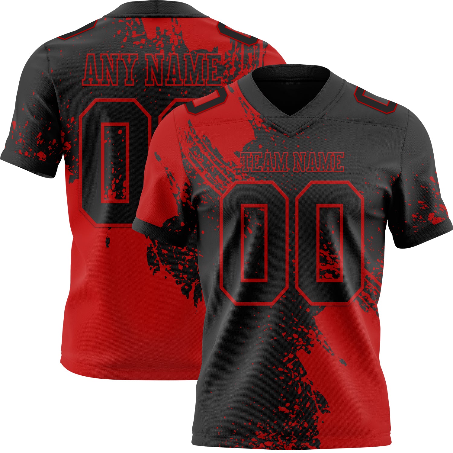 Custom Black Red 3D Pattern Abstract Brush Stroke Authentic Football Jersey