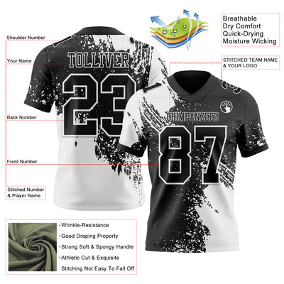 Custom Black White 3D Pattern Abstract Brush Stroke Authentic Football Jersey