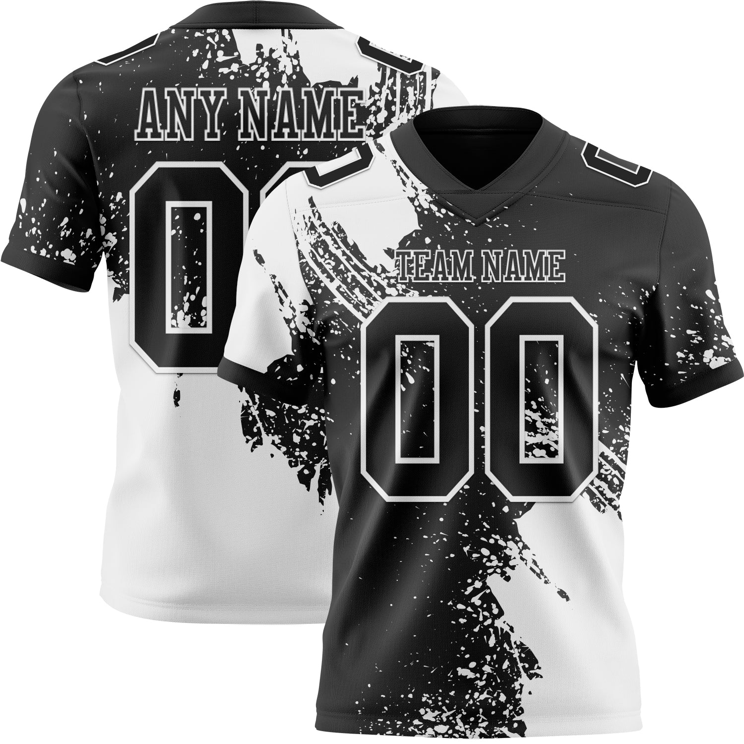 Custom Black White 3D Pattern Abstract Brush Stroke Authentic Football Jersey