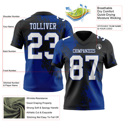 Custom Black White-Royal 3D Pattern Abstract Brush Stroke Authentic Football Jersey