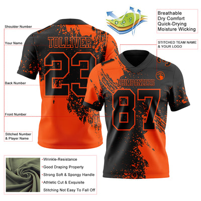 Custom Black Orange 3D Pattern Abstract Brush Stroke Authentic Football Jersey