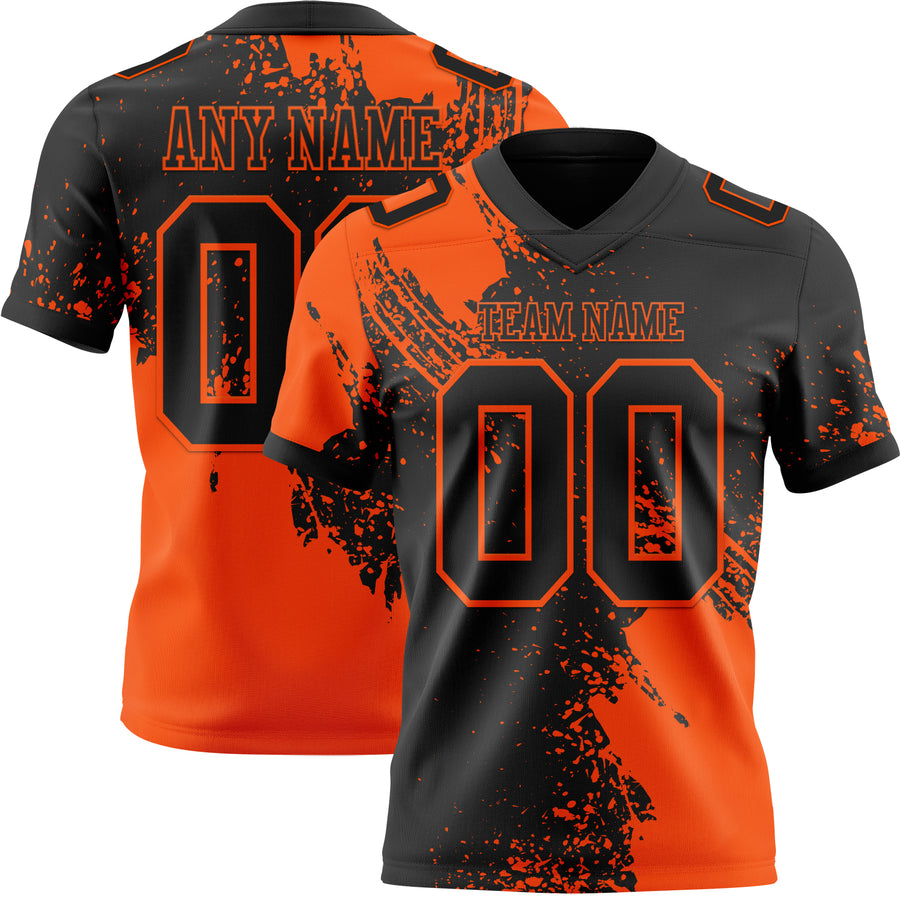 Custom Black Orange 3D Pattern Abstract Brush Stroke Authentic Football Jersey
