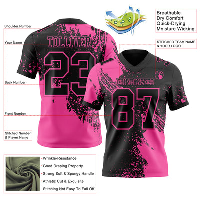 Custom Black Pink 3D Pattern Abstract Brush Stroke Authentic Football Jersey