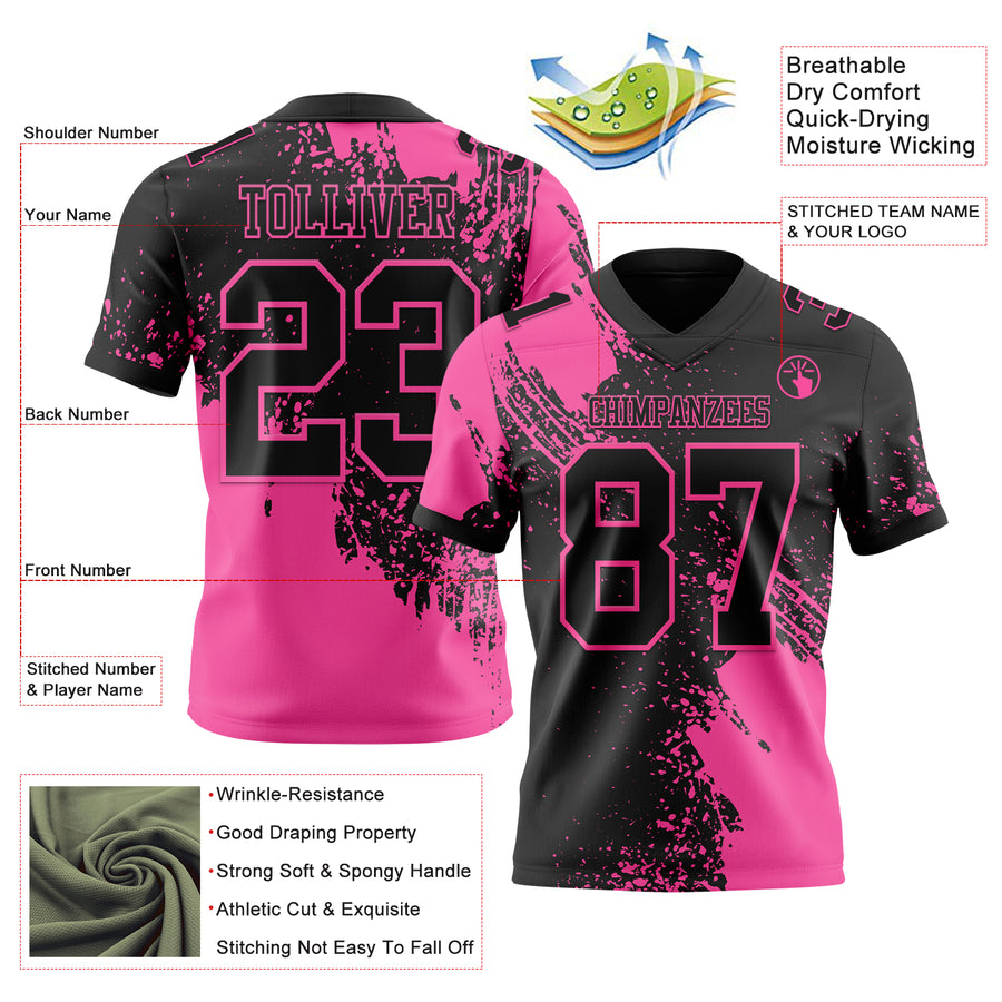 Custom Black Pink 3D Pattern Abstract Brush Stroke Authentic Football Jersey