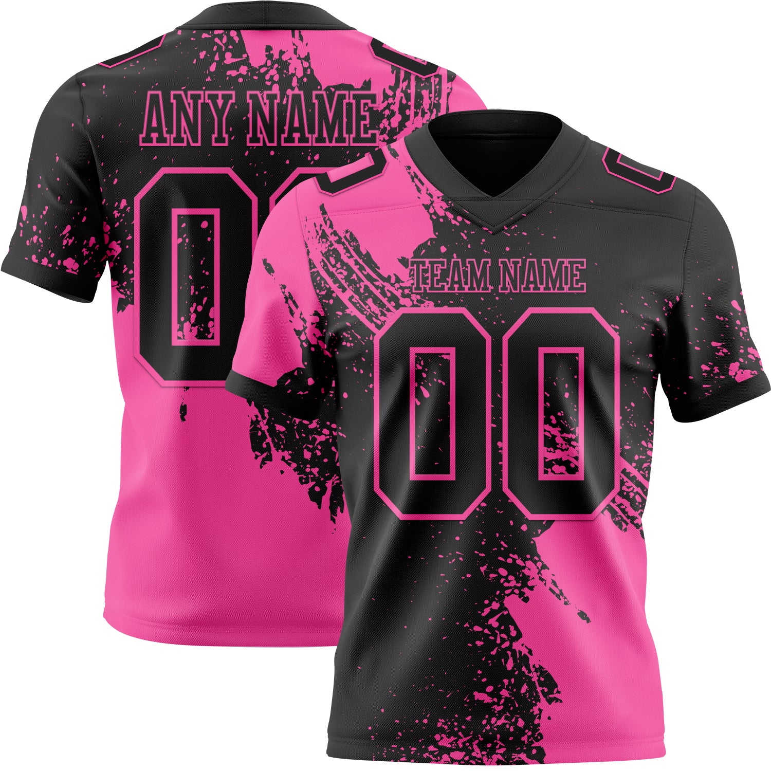 Custom Black Pink 3D Pattern Abstract Brush Stroke Authentic Football Jersey