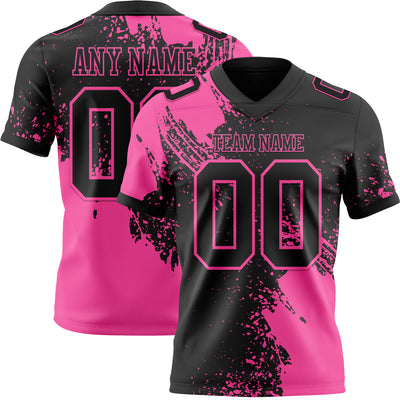 Custom Black Pink 3D Pattern Abstract Brush Stroke Authentic Football Jersey