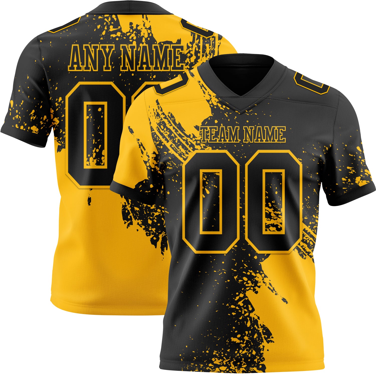 Custom Black Gold 3D Pattern Abstract Brush Stroke Authentic Football Jersey