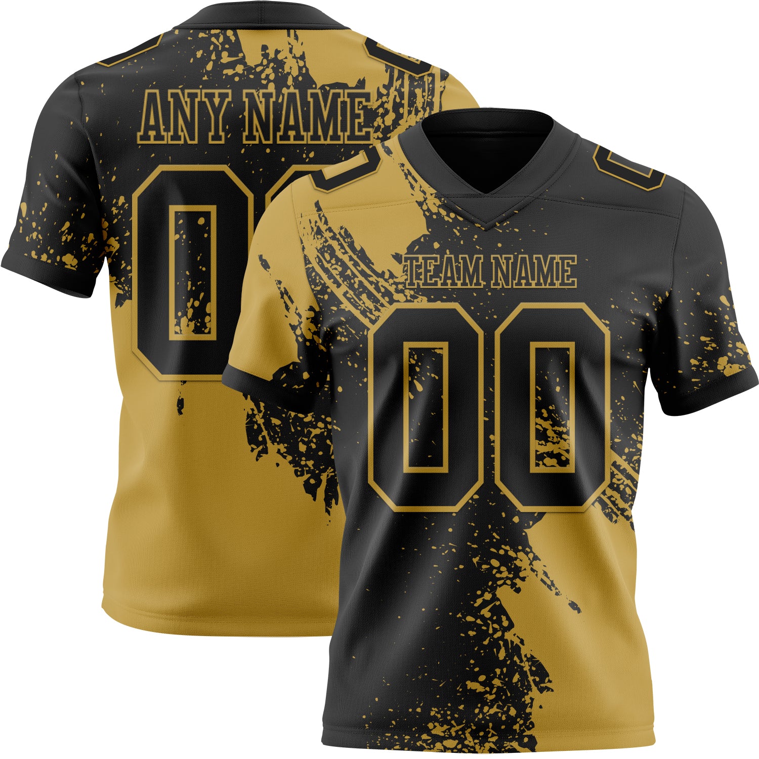 Custom Black Old Gold 3D Pattern Abstract Brush Stroke Authentic Football Jersey