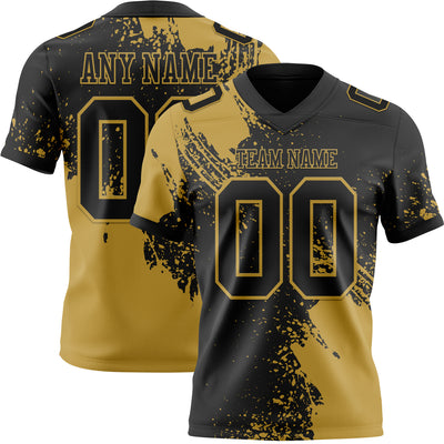 Custom Black Old Gold 3D Pattern Abstract Brush Stroke Authentic Football Jersey